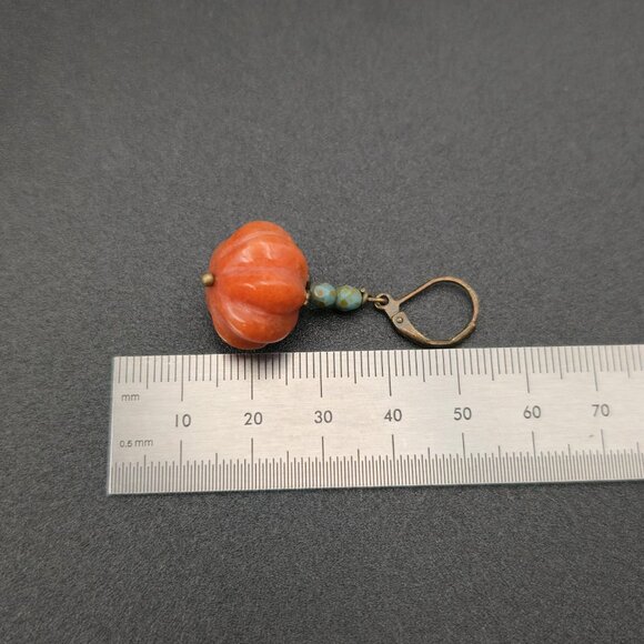 Copper Glass Pumpkin With Stone Handmade Earrings A6746 - Picture 5 of 6